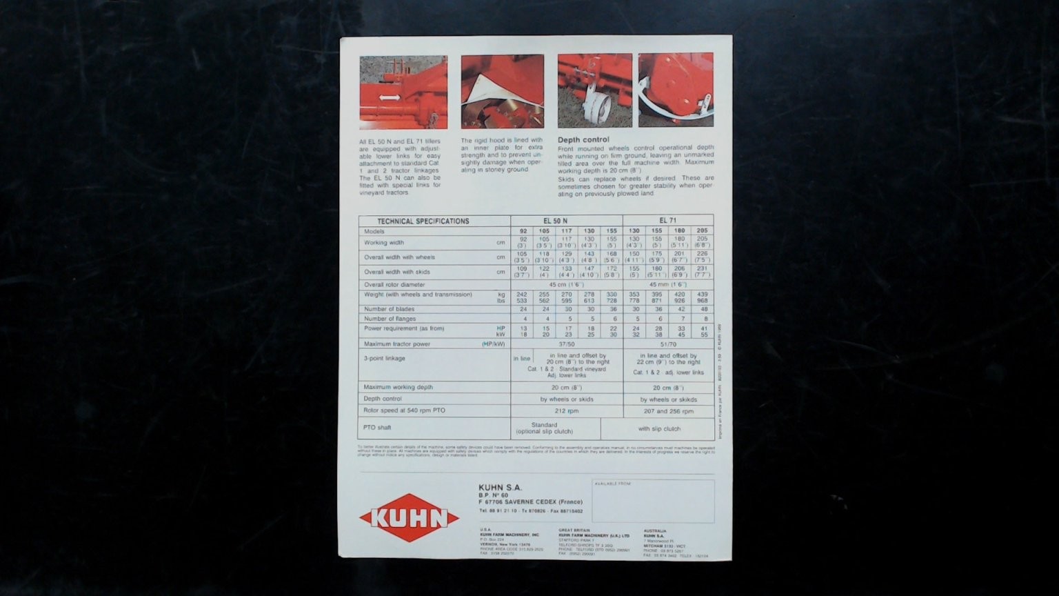 Kuhn EL 50 N EL 71 Power Tillers Vintage Agricultural Brochure
