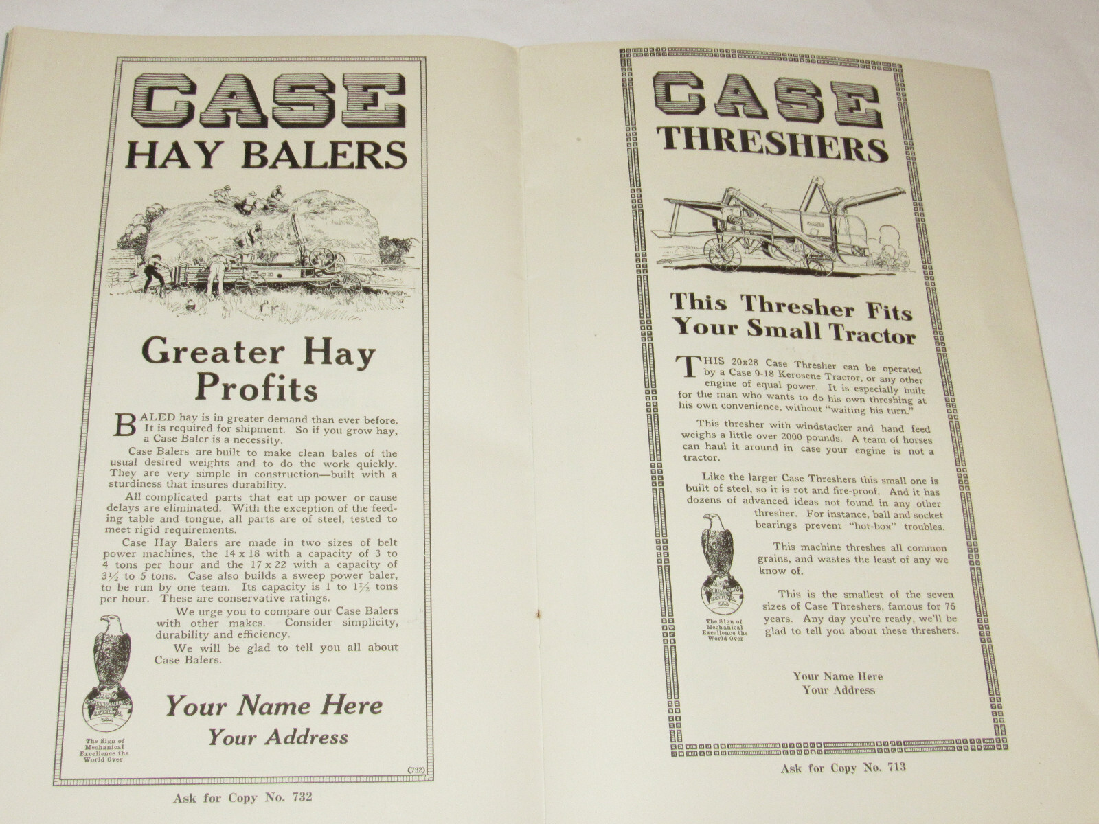 VINTAGE 1918 JI CASE DEALER READY-MADE ADS CATALOG! TRACTORS/THRESHERS/HAY BALER