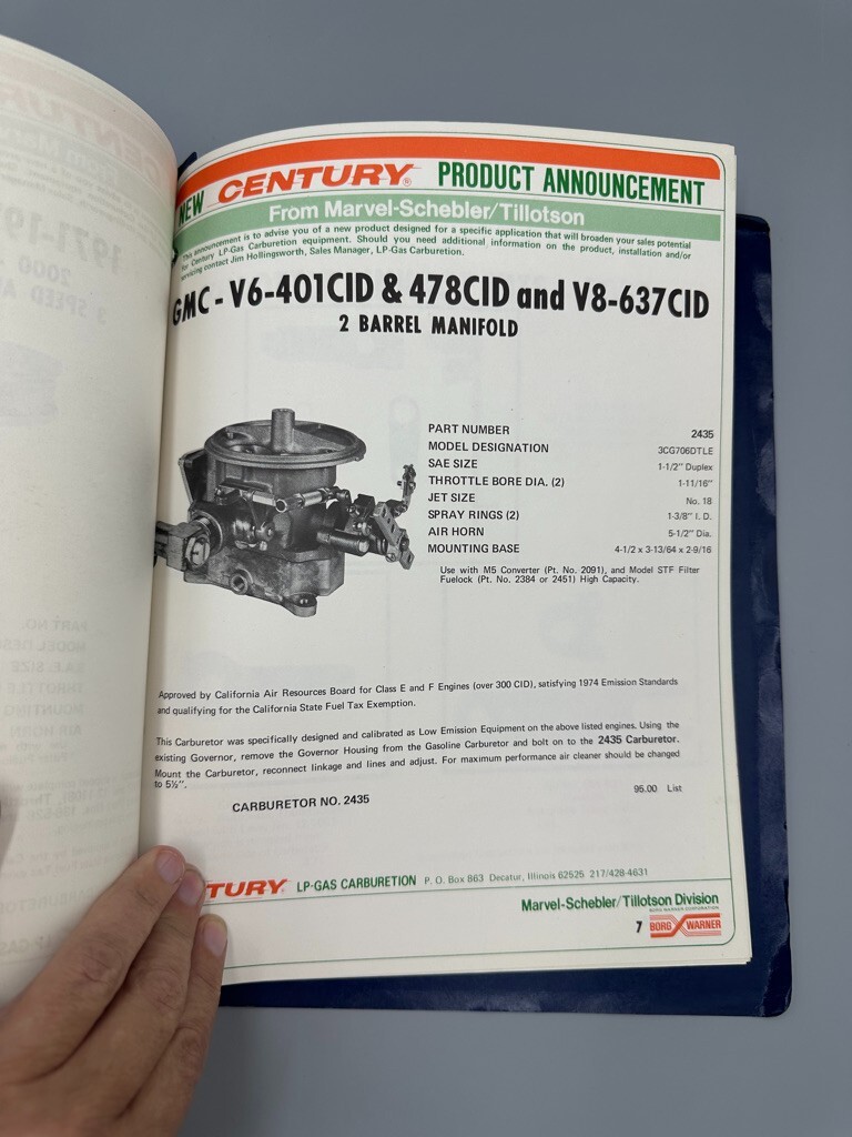 1970 Century LP Gas Carburetion ALLIS CHALMERS LIFT Ford Pinto Manual Catalog