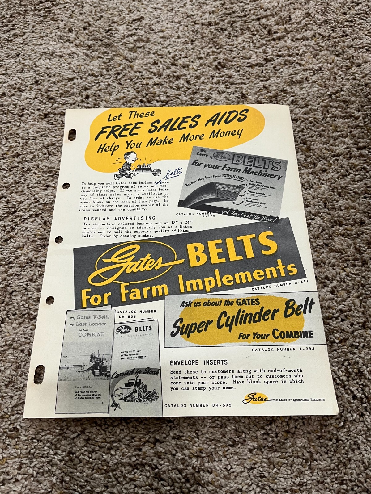 Vintage Gates Rubber Co Farm Implement Belts Sales Aids Order Form Denver