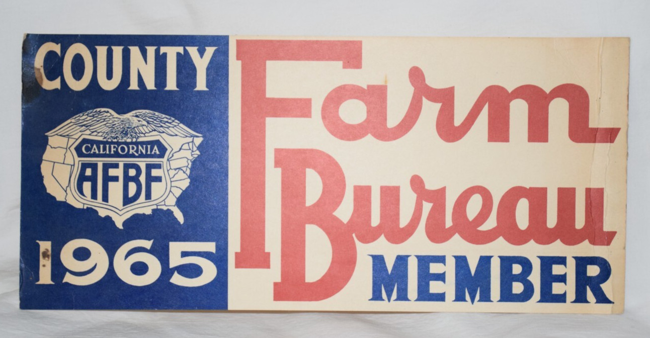 Vtg California AFBF County Farm Bureau Member 1965 Large Post Card Paper Sign