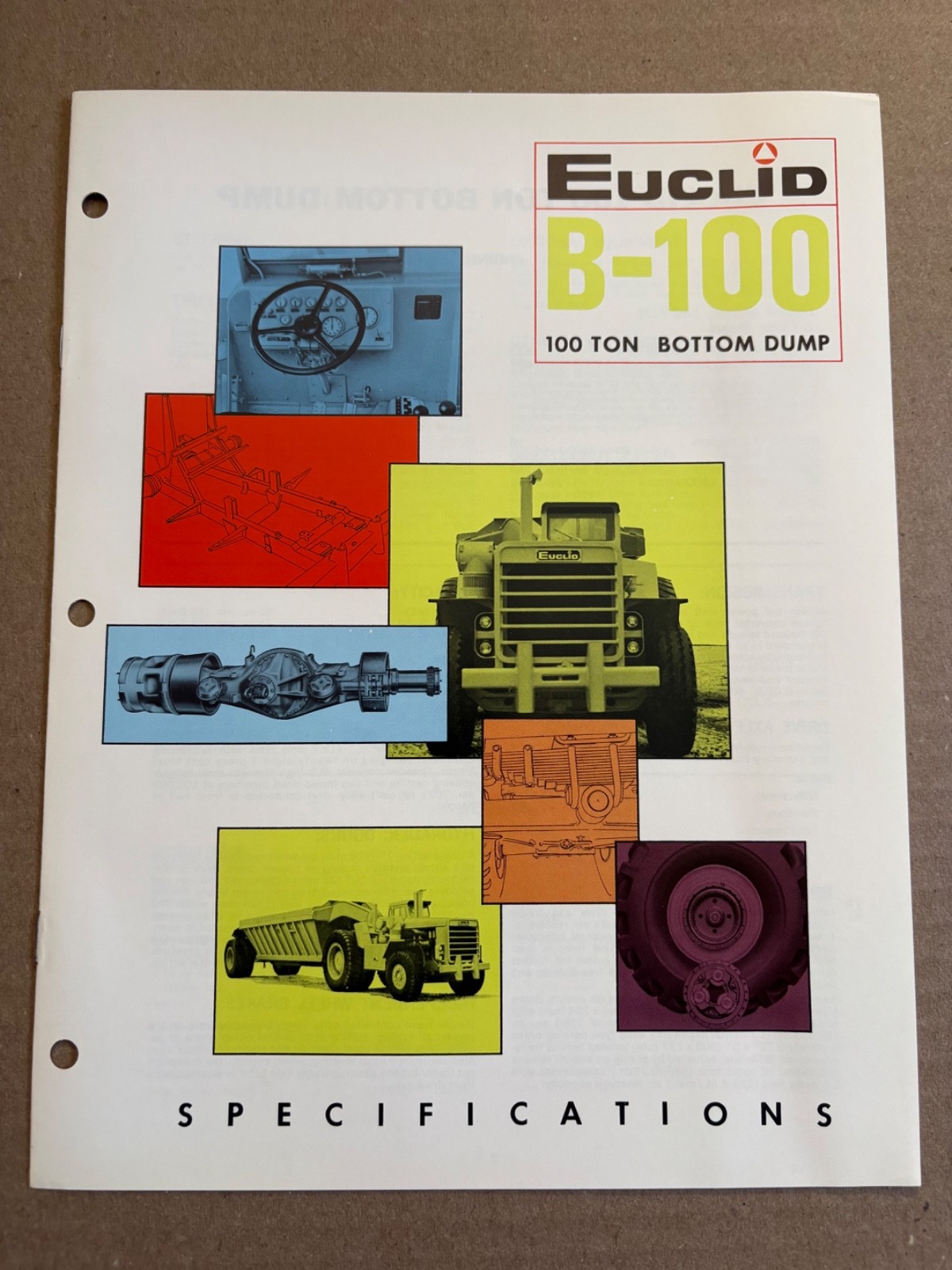 Vintage Euclid B-100 100 Ton Bottom Dump Earth Mover Specification Brochure