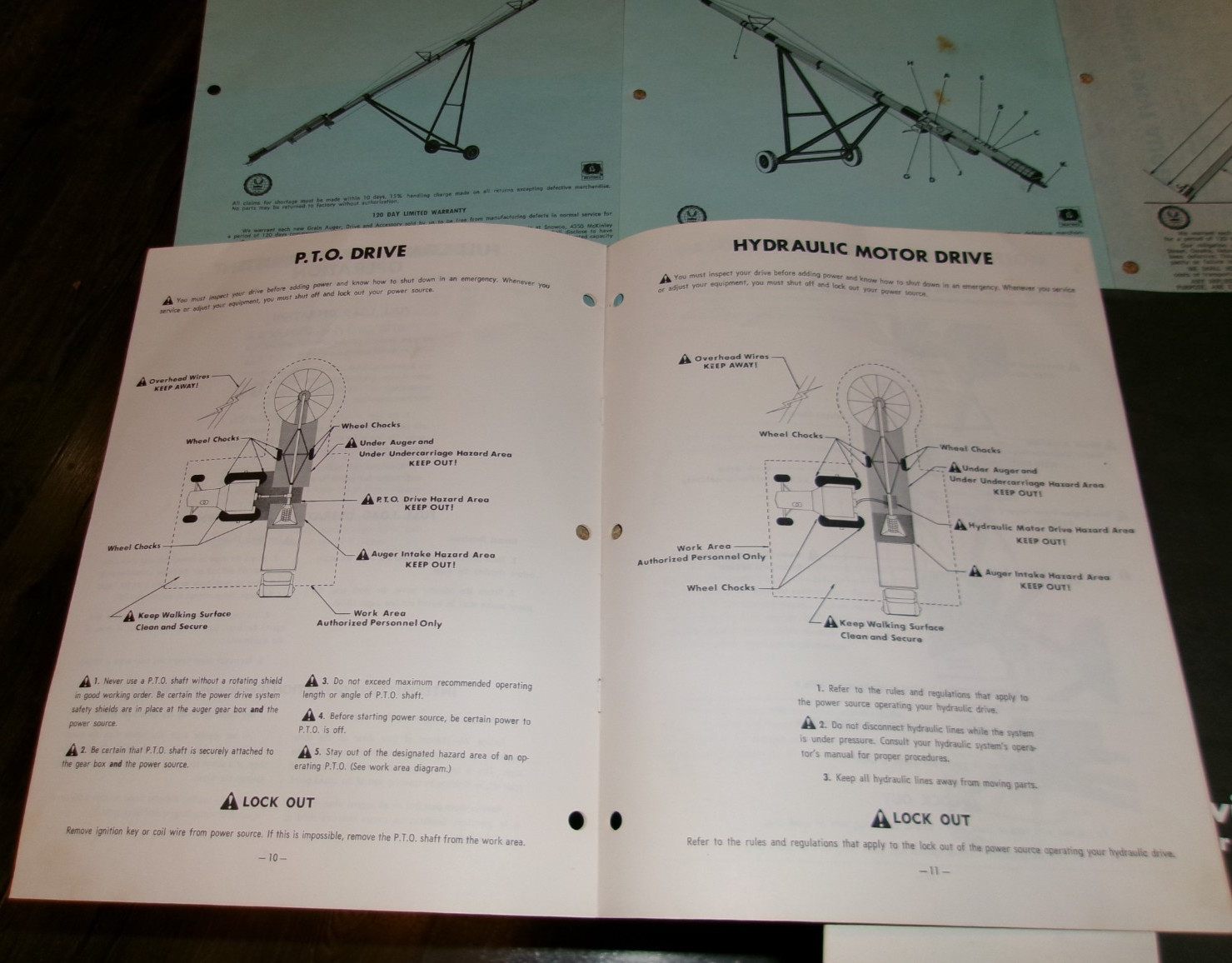 5-lot 1981 snowco 8&Prime; grain augers manuals good used