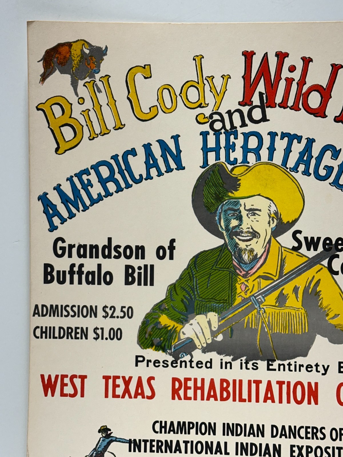 Vtg Bill Cody Wild West American Heritage show card stock poster Sweetwater, Tx