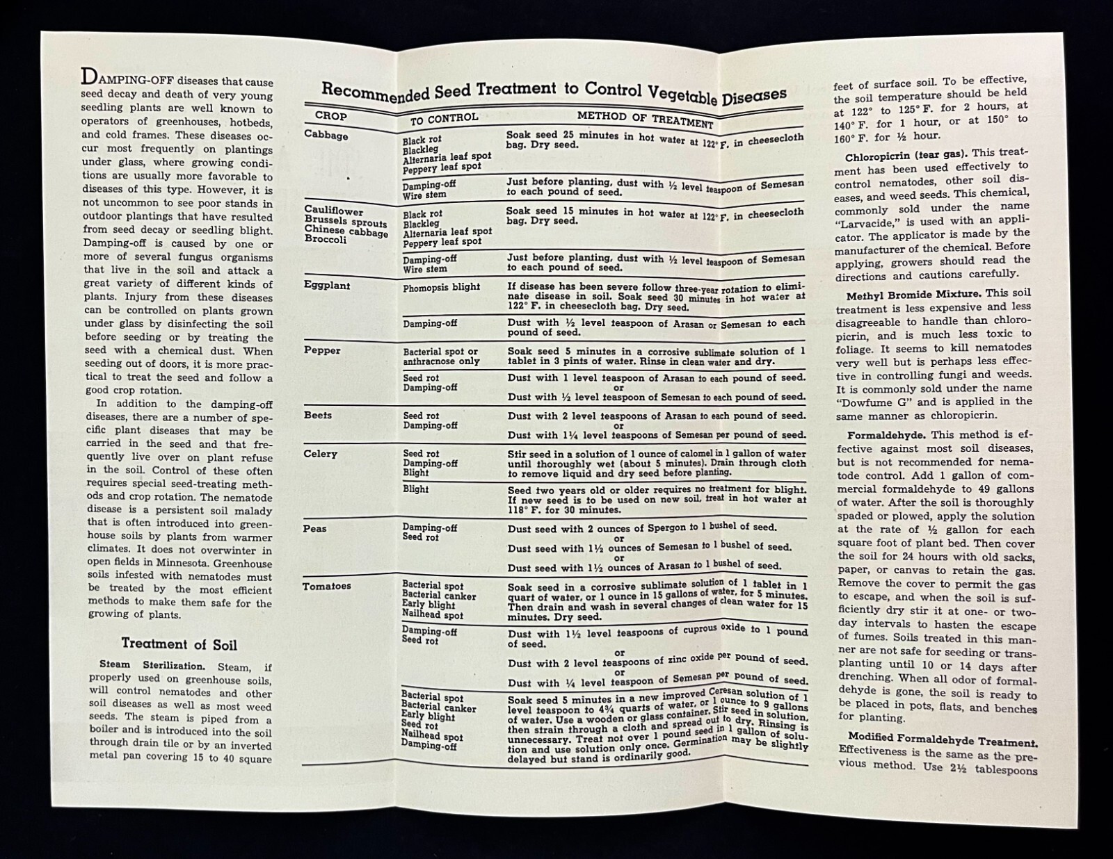 1946 Control Soil Seed Borne Vegetable Diseases Vtg Gardening Prepping Brochure