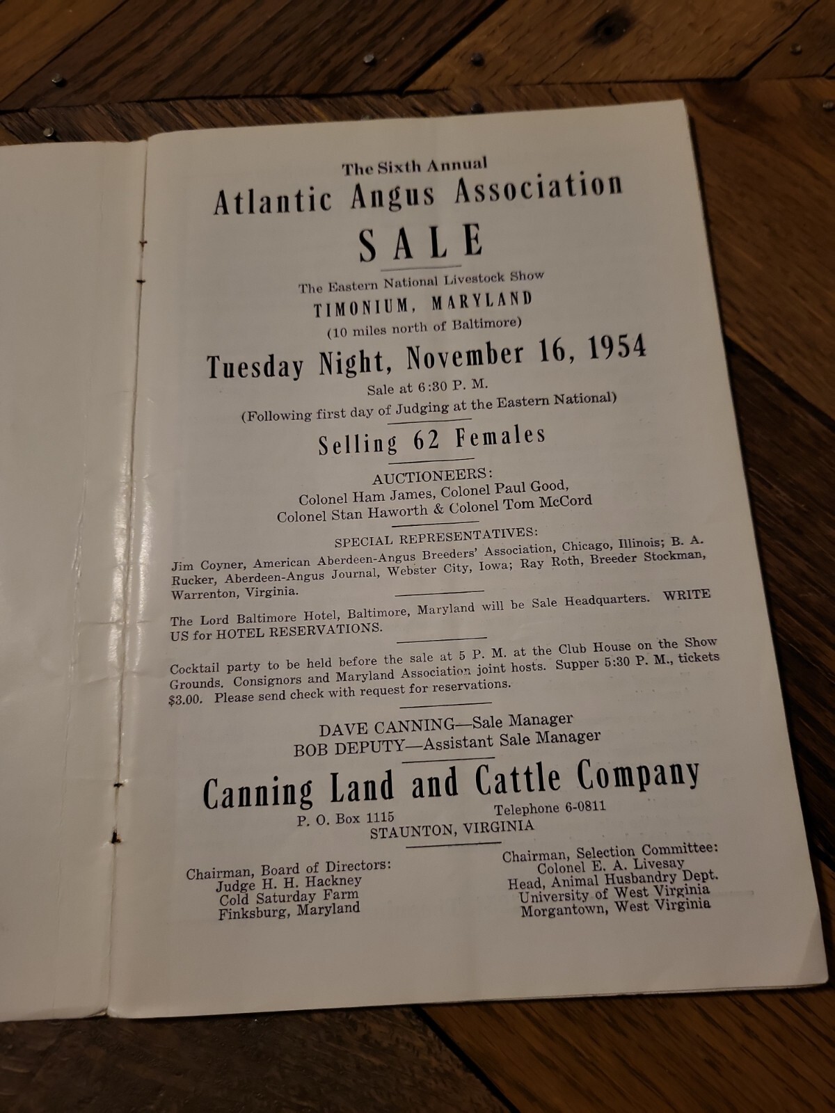 1954 Atlantic Angus Association Sale Bill Aberdeen Cattle Maryland + genealogy