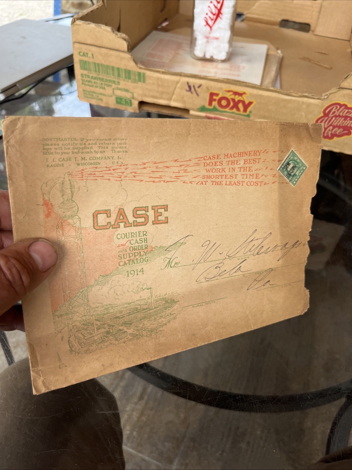 Antique 1914 Case Steam Tractor Engine Envelope, Bela Pa. Clarion Co., Eagle