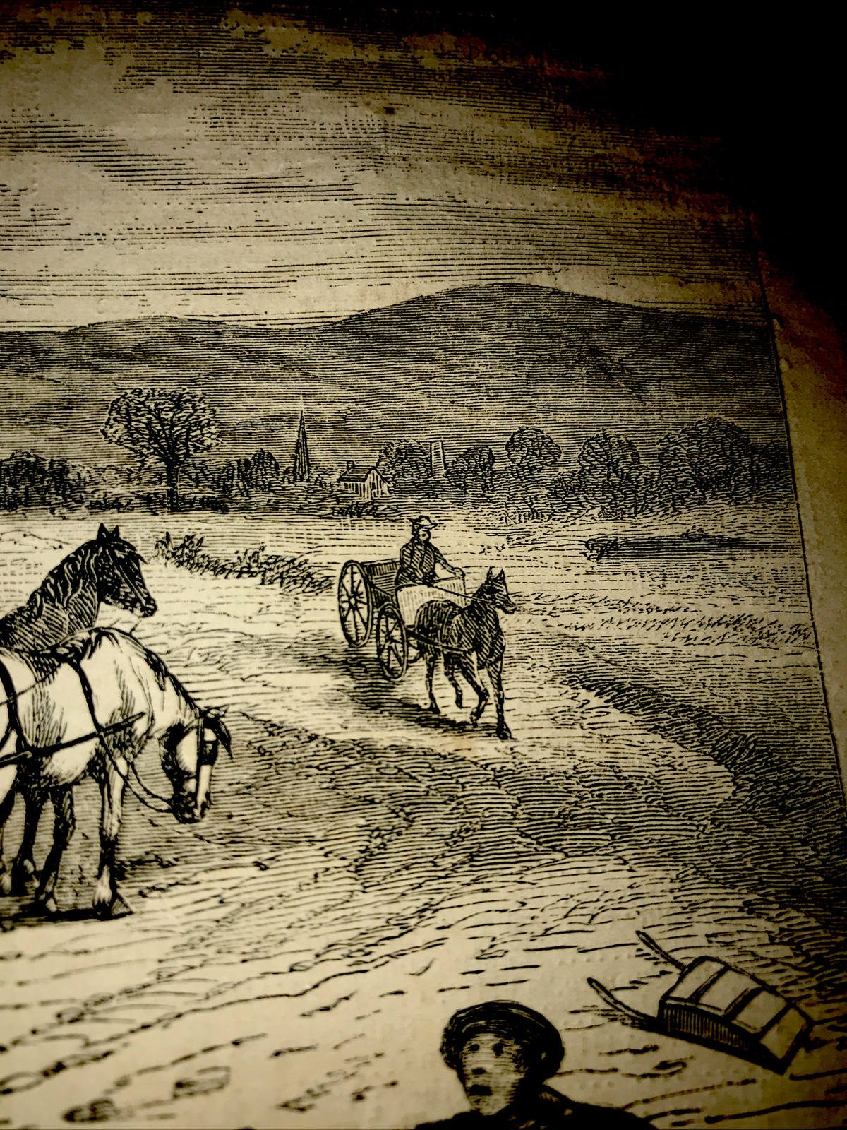 1873 ROAD MENDING Farm Engraving Advertising 8×11