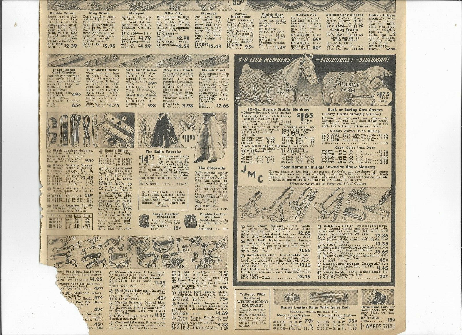 1938 Wards Catalog Ad Pages ENGLISH PARK SADDLE WESTERN BRIDLE PONY HORSE TANK