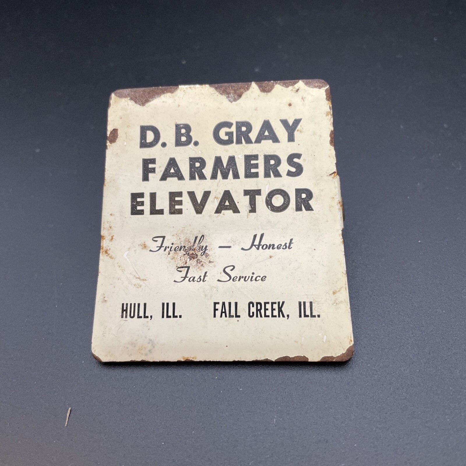 Vtg Metal Paper Clip Adv. D. B. Gray Farmers Elevator, HULL, FALL CREEK, ILL.