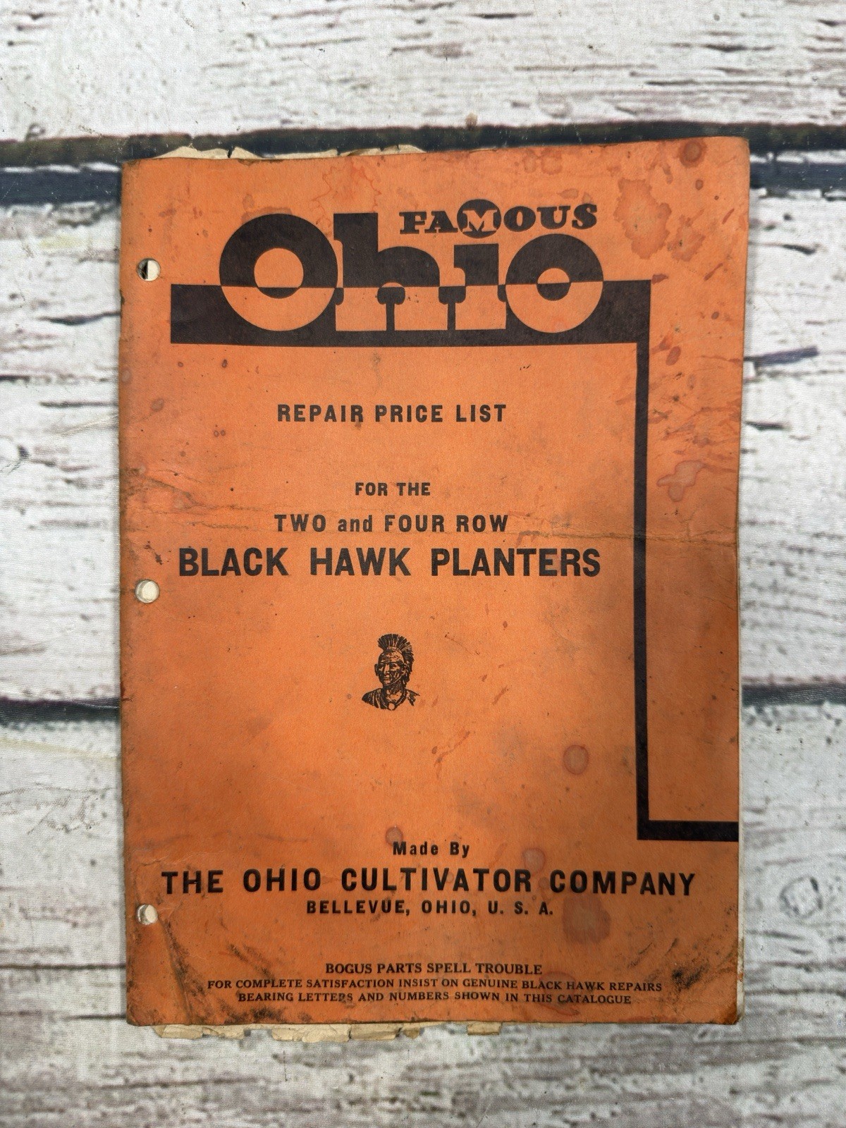 VTG Ohio Famous Black Hawk Planters Two & Four Row Repair Price List Book USA
