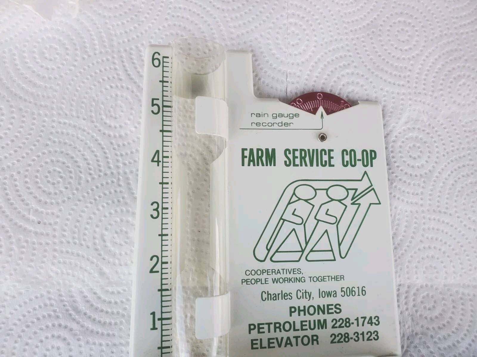 Metal Rain Guage Farm Service Cooperative Charles City Iowa Petroleum Grain