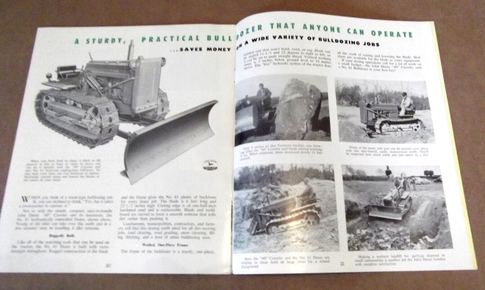 1954 John Deer 40 Crawler 4 ~ 5 Roller Tractors Dozer Factory Sales Brochure
