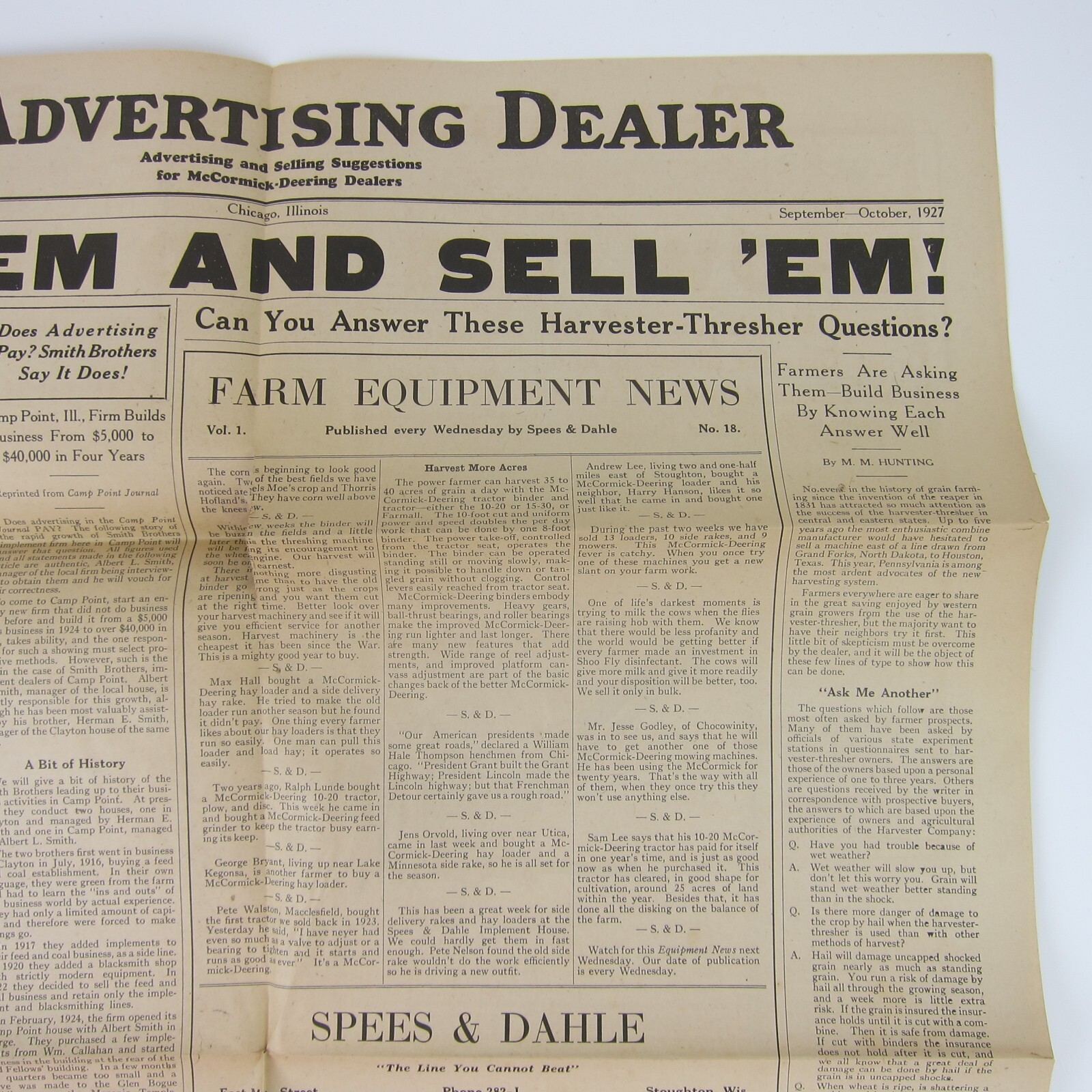 The Advertising Dealer McCormick-Deering Trade News 1927 Chicago IL Antique RARE