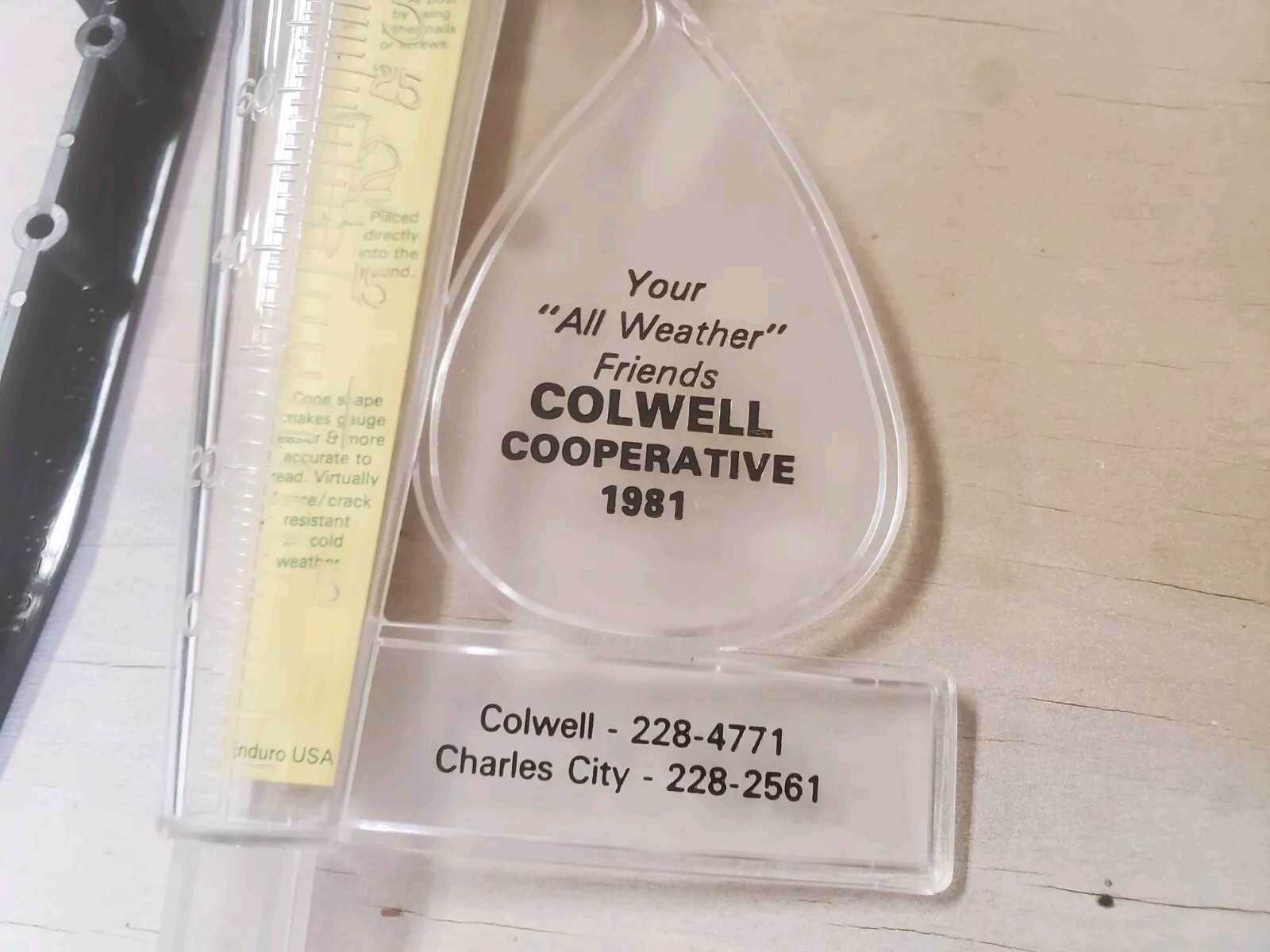 Plastic Rain Guage Colwell Cooperative 1981 Charles City Colwell Iowa Grain Farm