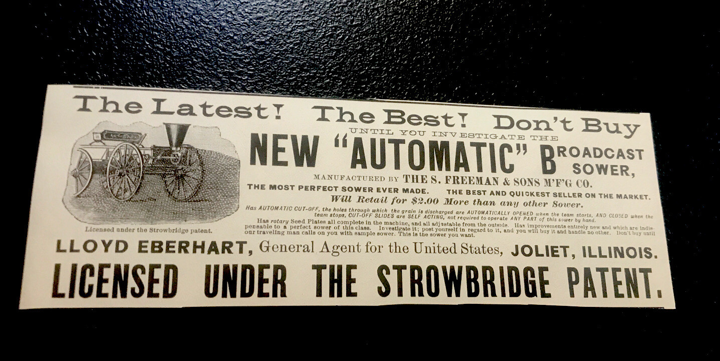 1889 Stowbridge Broadcast Sower Farm Advertising – Joliet – Illinois