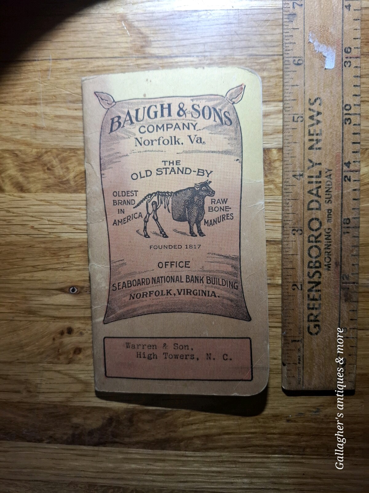 1923 Baugh & Sons Notepad Fertilizer Warren & son High towers NC north carolina