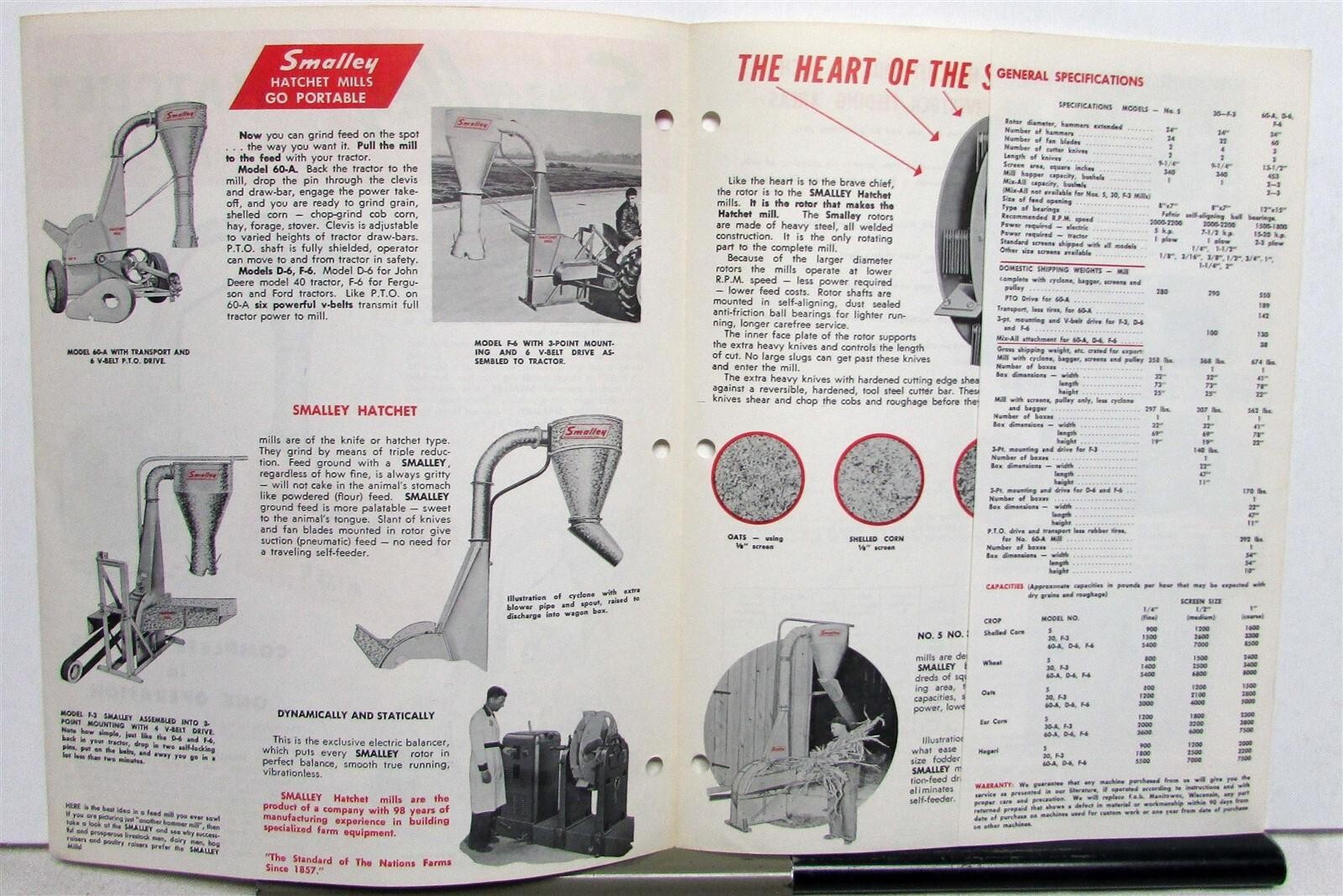 1950s Smalley Hatchet Mill Como Mill & Mixer Specs Agricultural Sales Folder