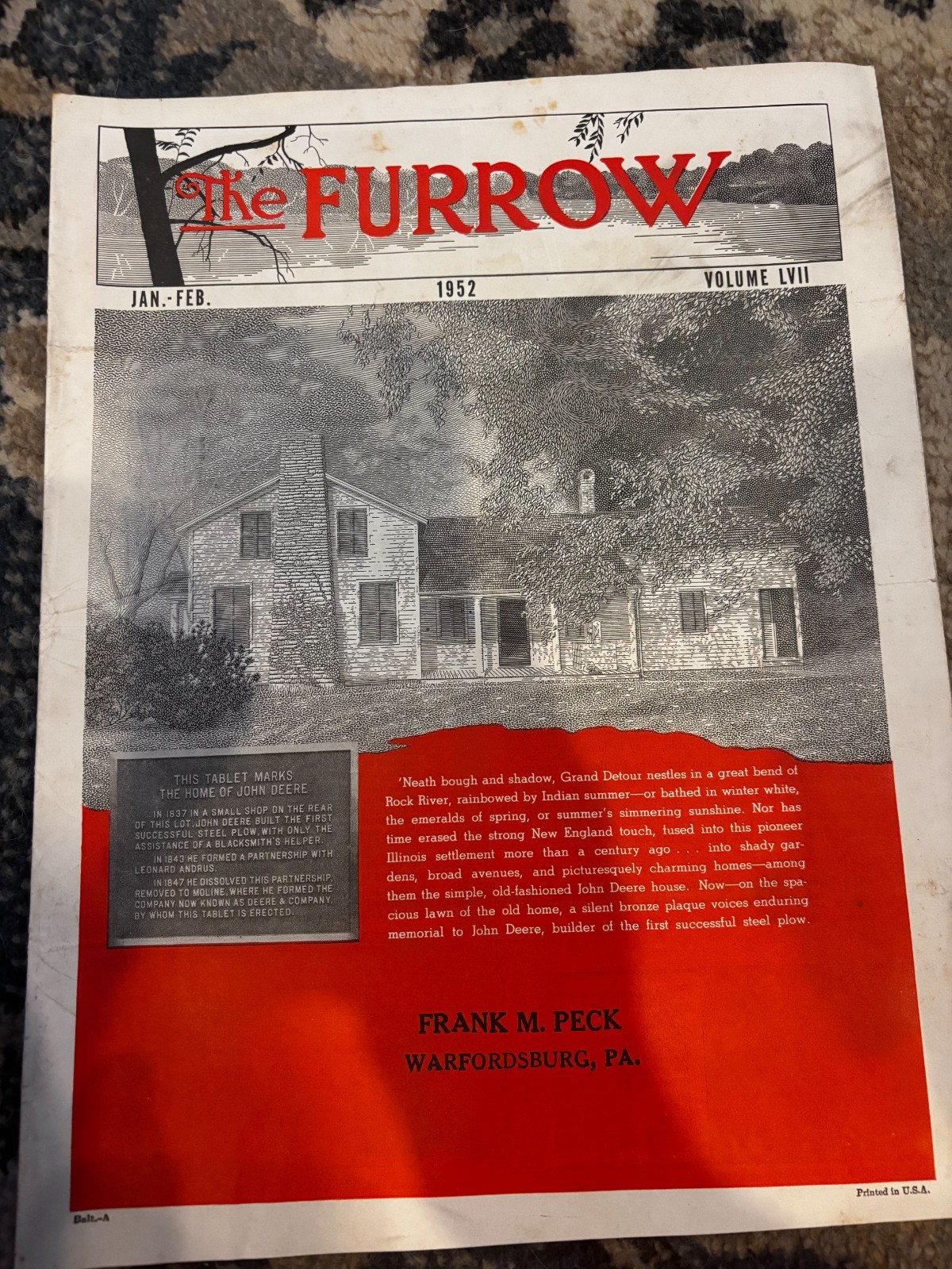 John Deere Furrow Magazine Jan-Feb 1952 Warfordsburg Pa Brochure DCPA26
