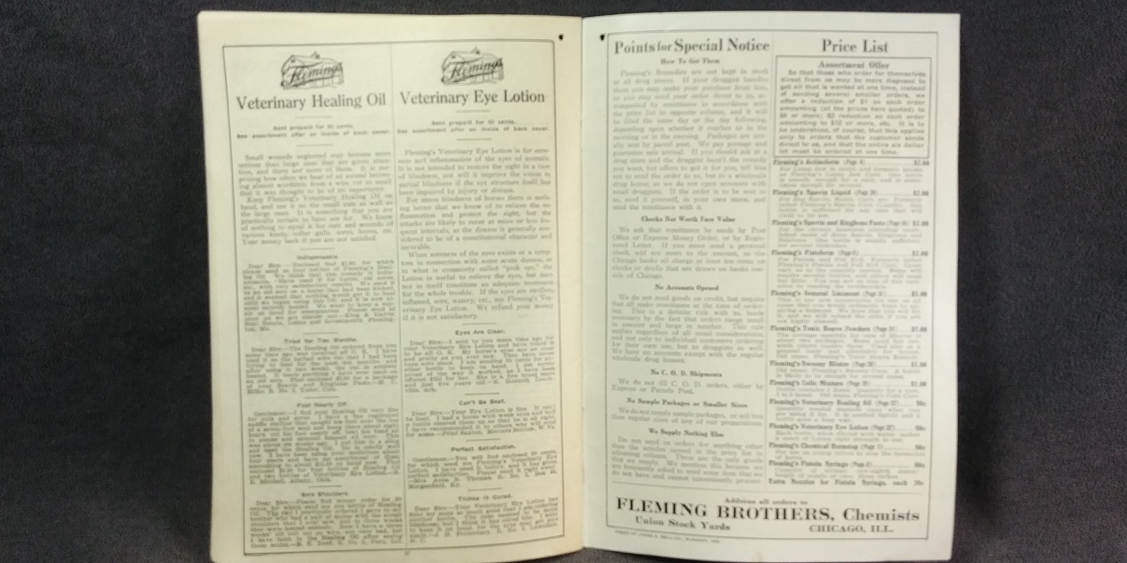 &rsquo;16 Fleming Brother Farm Live Stock Almanac Ag Ad Veterinary Horse Art Print G38