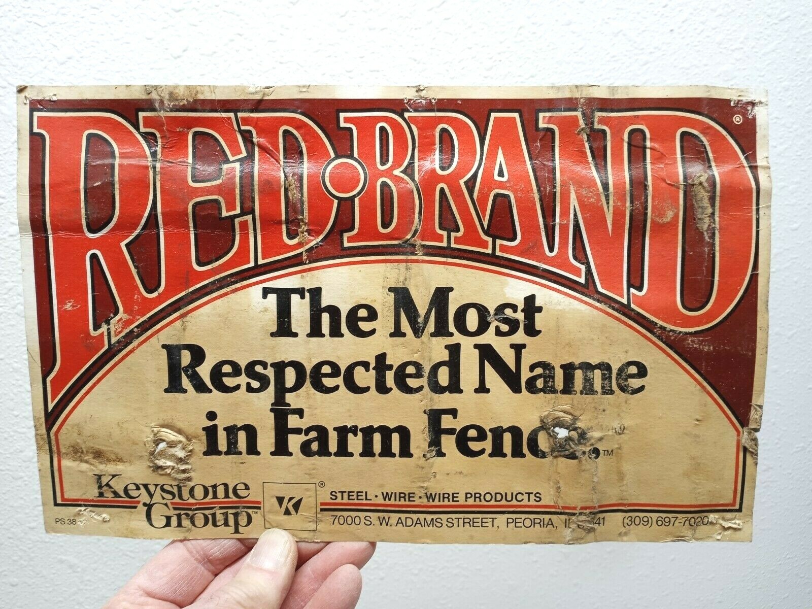 Vtg RED BRAND WOVEN WIRE PAPER SIGN KEYSTONE GROUP FARM FENCE 11.5&Prime;x7.25&Prime;