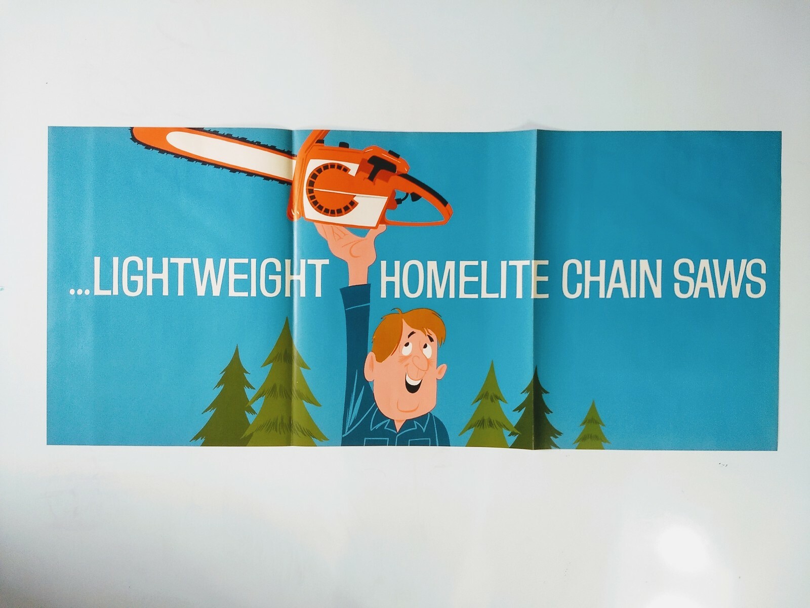 Vintage 1960s Homelite Chainsaw Blue Dealership Advertising Poster 16&Prime;x37&Prime;