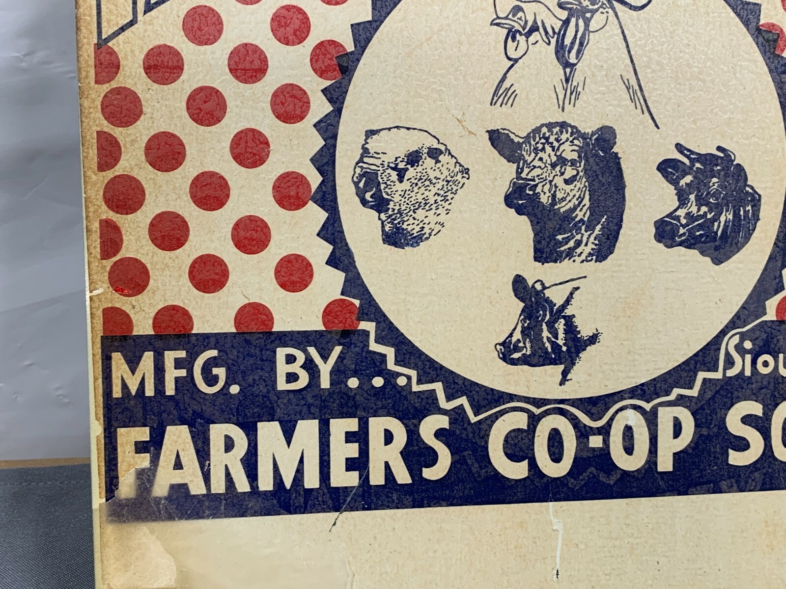 1950s Farmers Mix Feed Pig Cow Chicken 12×12 Tin Sign Co-op Sioux Center, IA