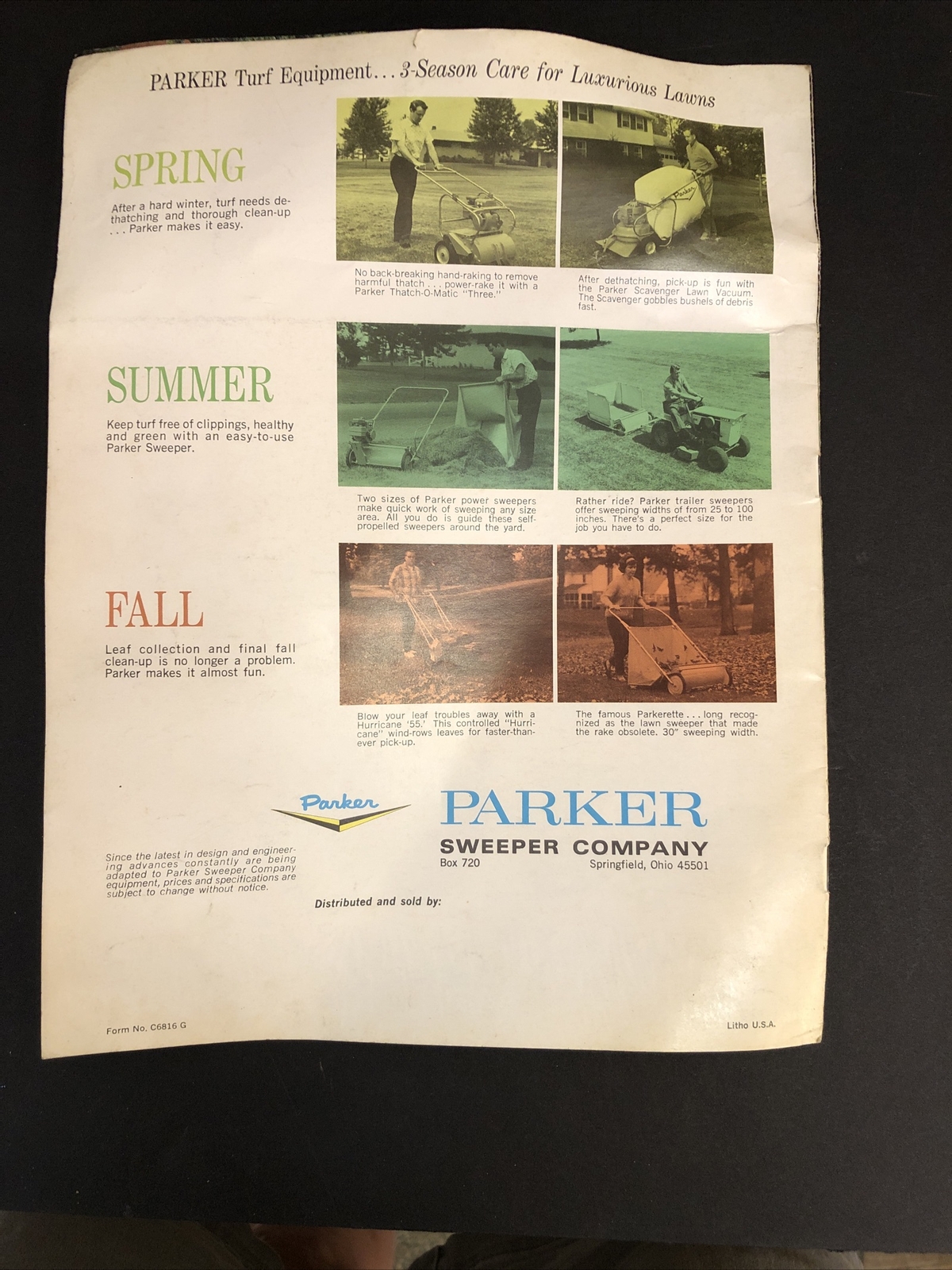 Vintage Yard Thatcher PARKER ADVERTISING Brochure Lawn Sweeper Thatch O Matic