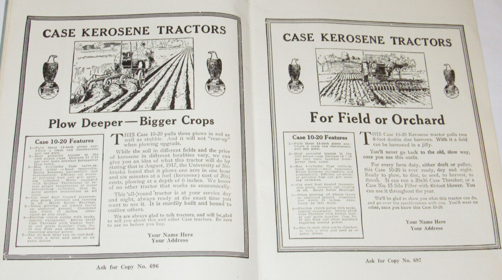 VINTAGE 1918 JI CASE DEALER READY-MADE ADS CATALOG! TRACTORS/THRESHERS/HAY BALER