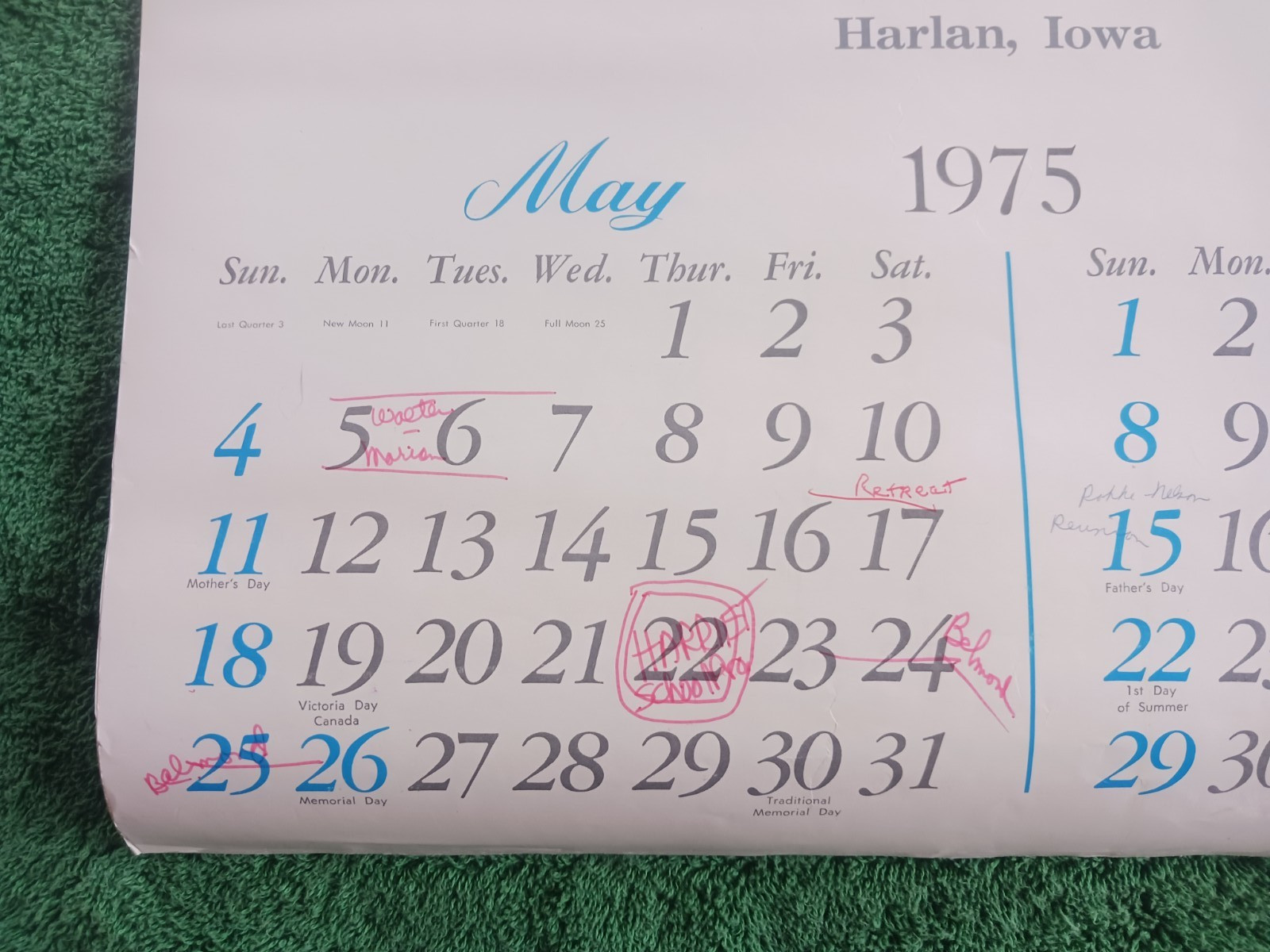 Western Iowa Pork Company Harlan Iowa Partial Calendar 1975