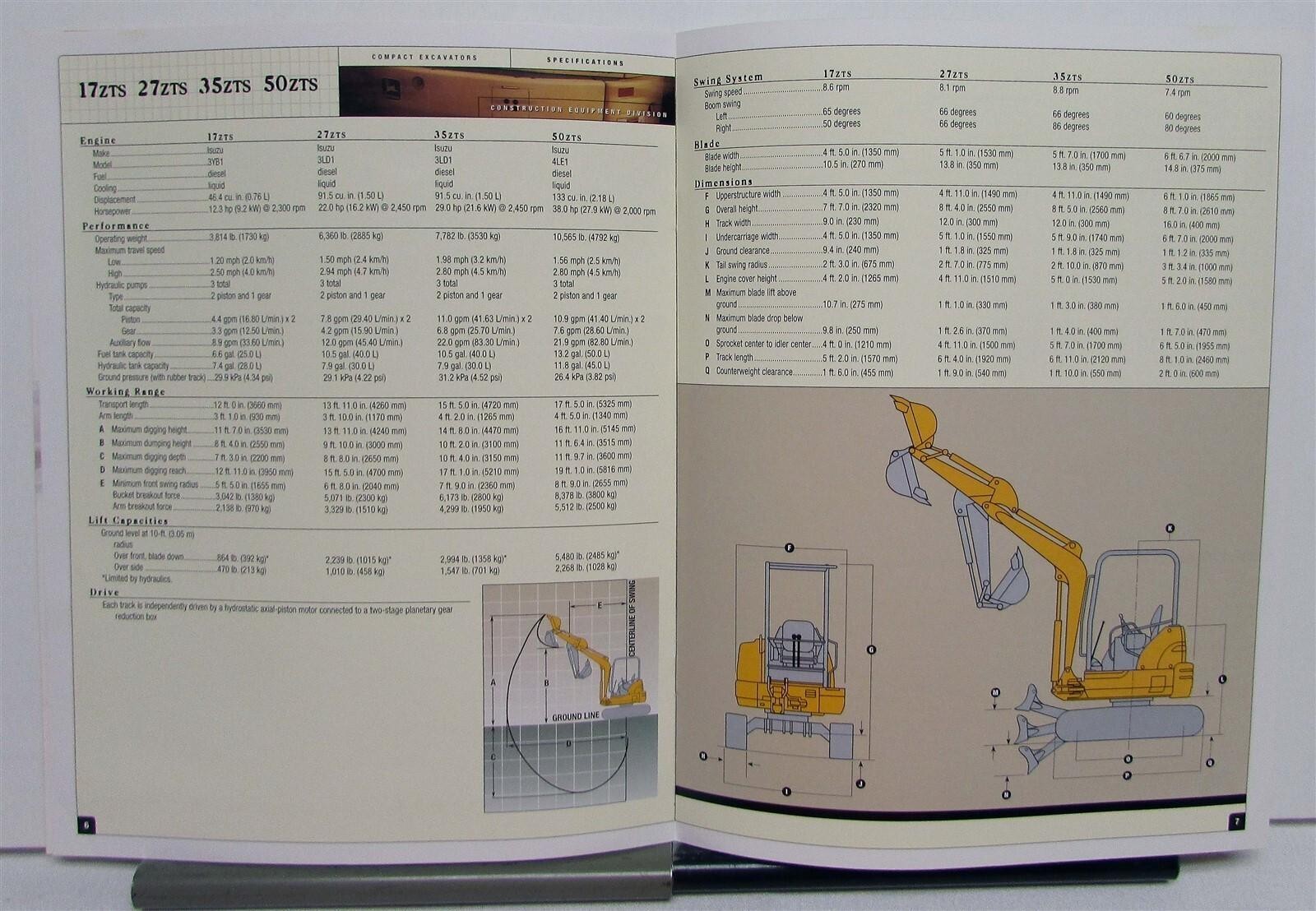 2001 John Deere Compact Excavator Specifications Construction Sales Brochure