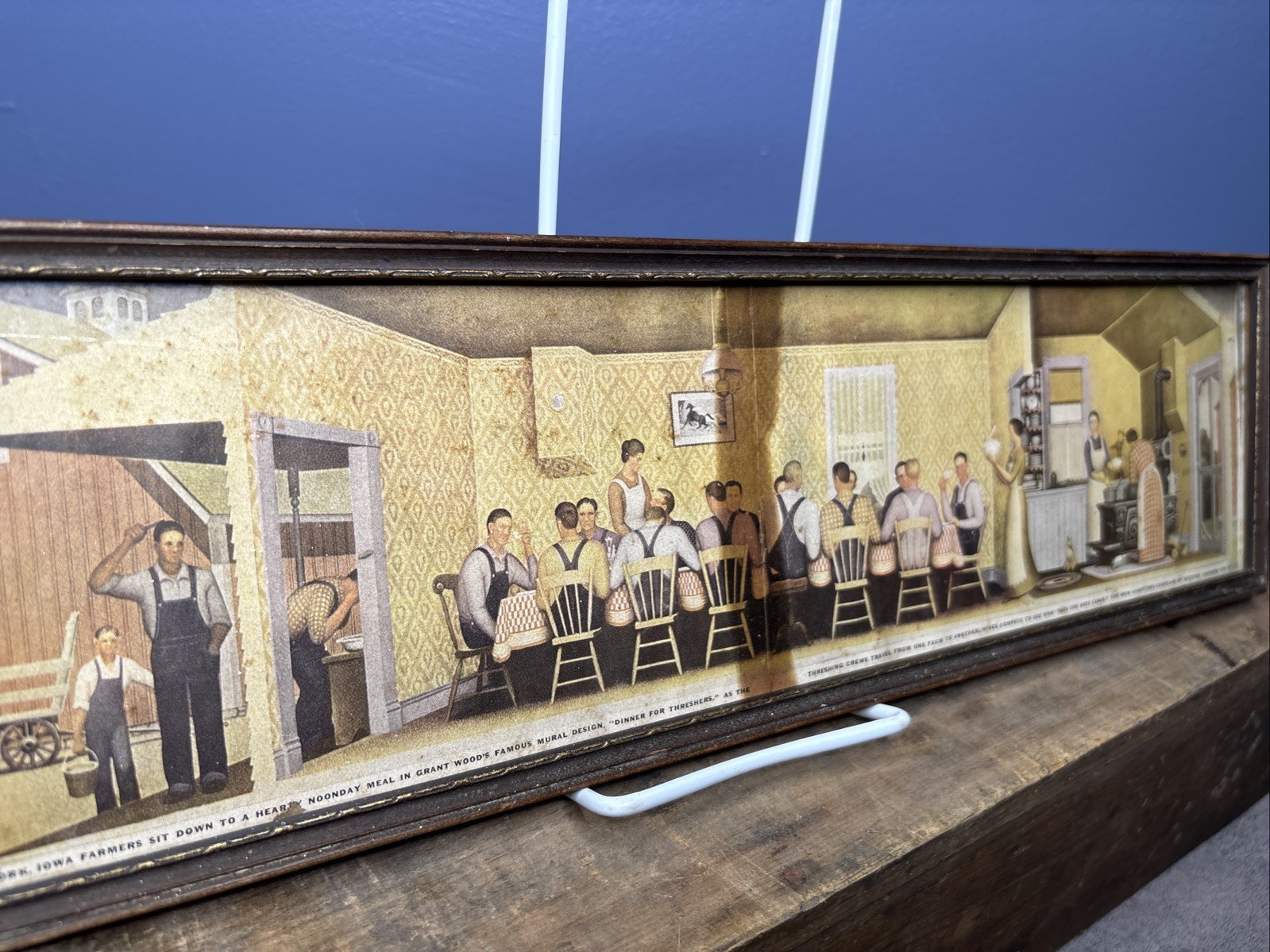 1930s Dinner For Threshers Farming Homestead Print Sign Grant Wood Glass Framed
