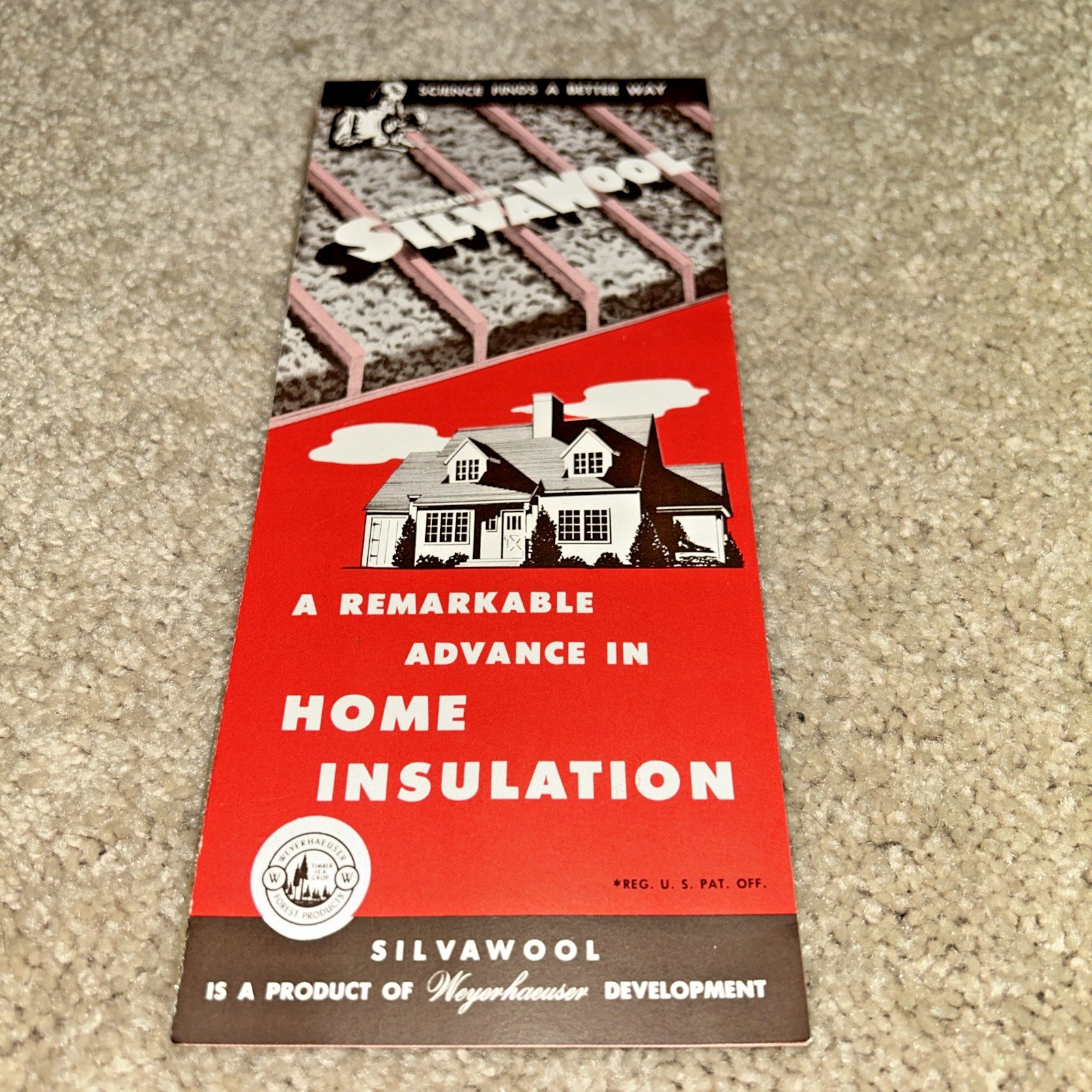1950s Vintage WEYERHAEUSER DEVELOPMENT – SILVAWOOL HOME INSULATION Brochure