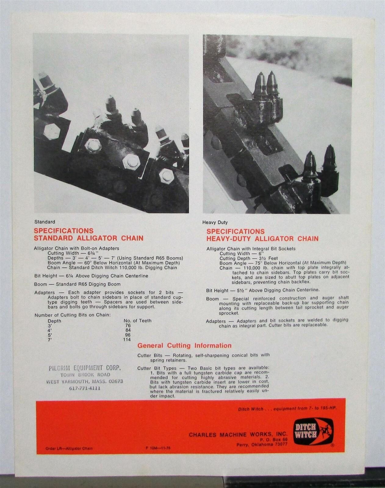 1976 Ditch Witch Alligator Chain Specifications Construction Sale Brochure