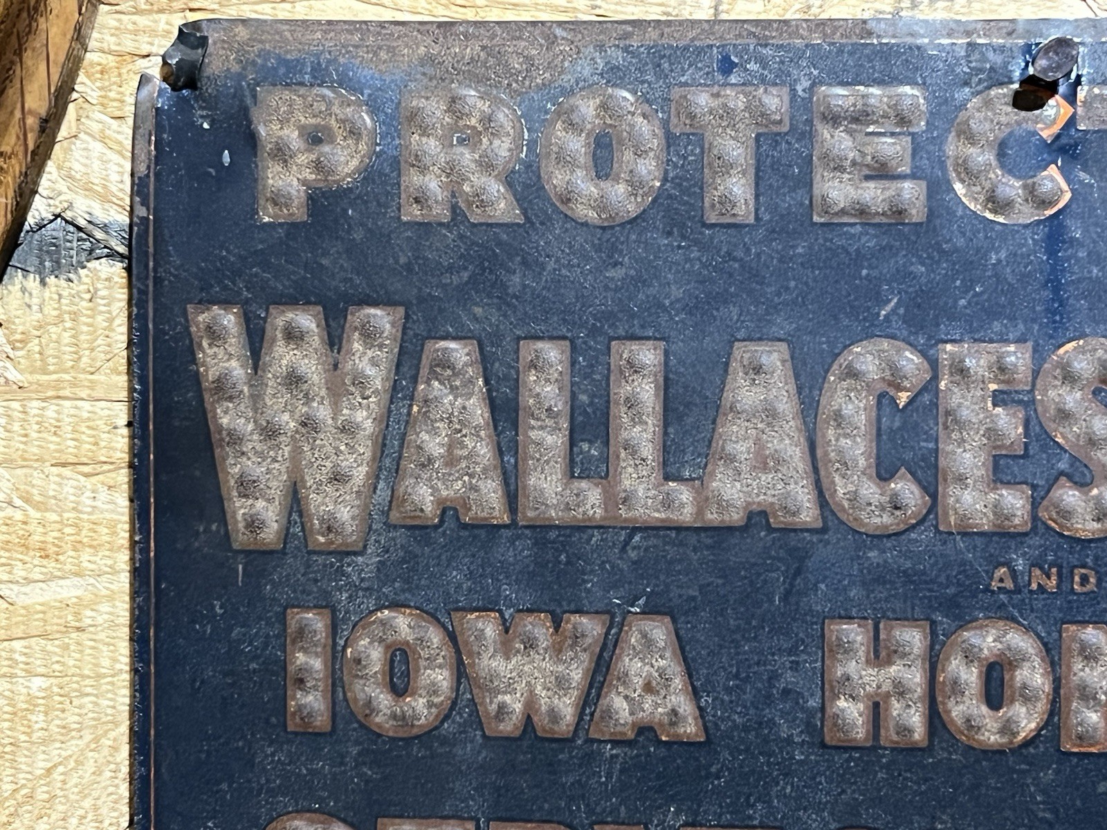 VTG PROTECTED BY WALLACES FAMER & IOWA HOMESTEAD REWARD FOR THEIVES METAL SIGN