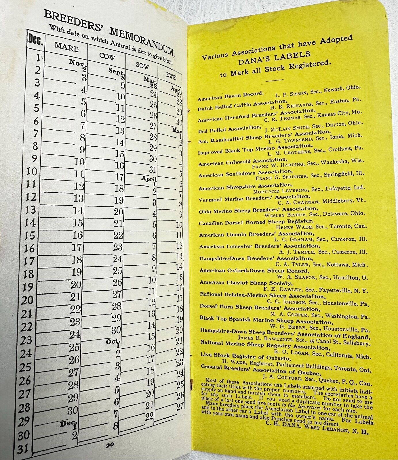 1900s R.H. Dana Stock Labels Catalog Breeder Memorandum Envelope WEST LEBANON NH