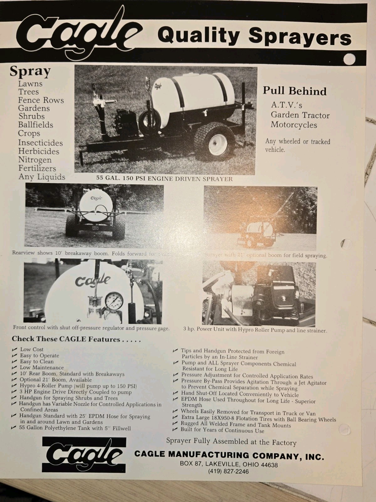 LOT OF CAGLE MANUFACTURING SPRAYERS Brochures AND PRICE LISTS