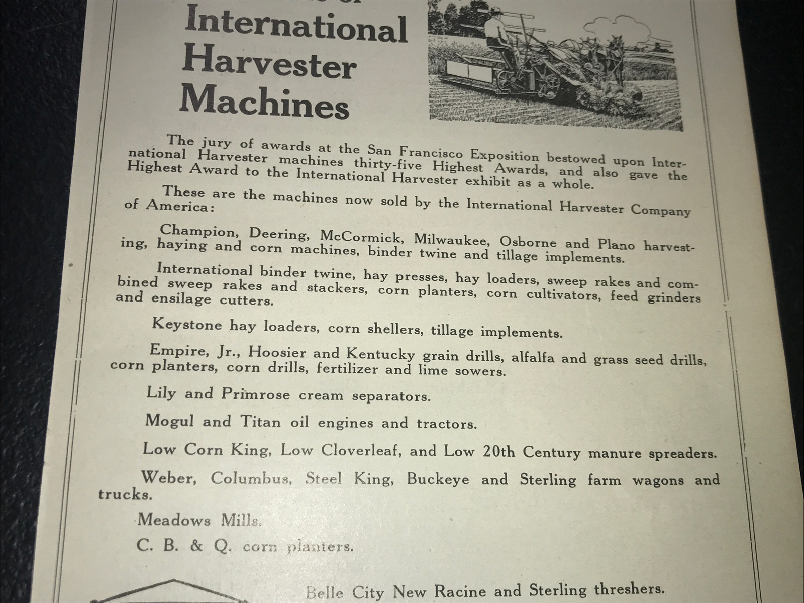 1916 IH International Harvester Co. Farm Machine Advertising – Chicago