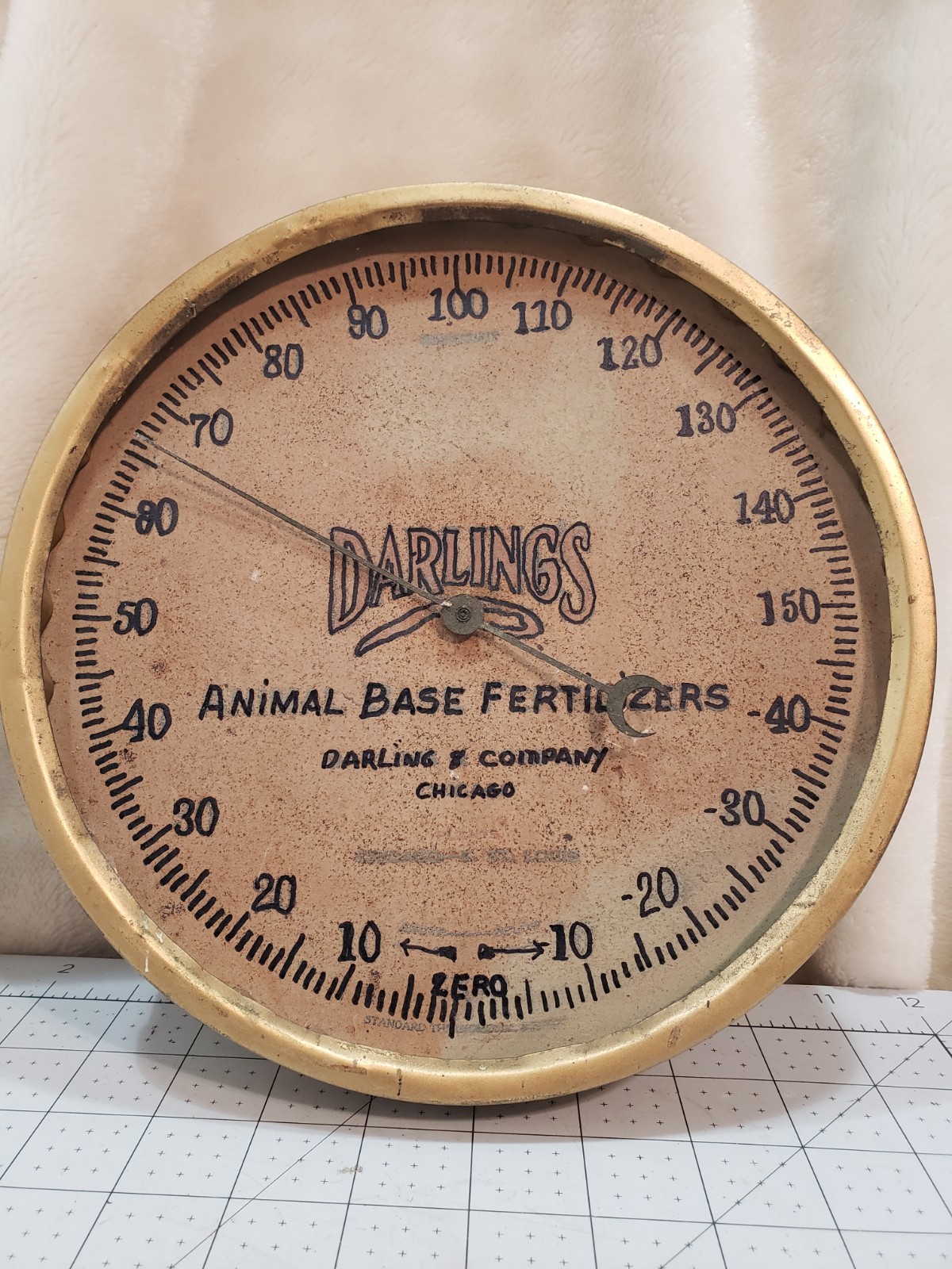 1920&rsquo;s Darling&rsquo;s Animal Base Fertilizers 9&Prime; Metal Advertising Thermometer Sign