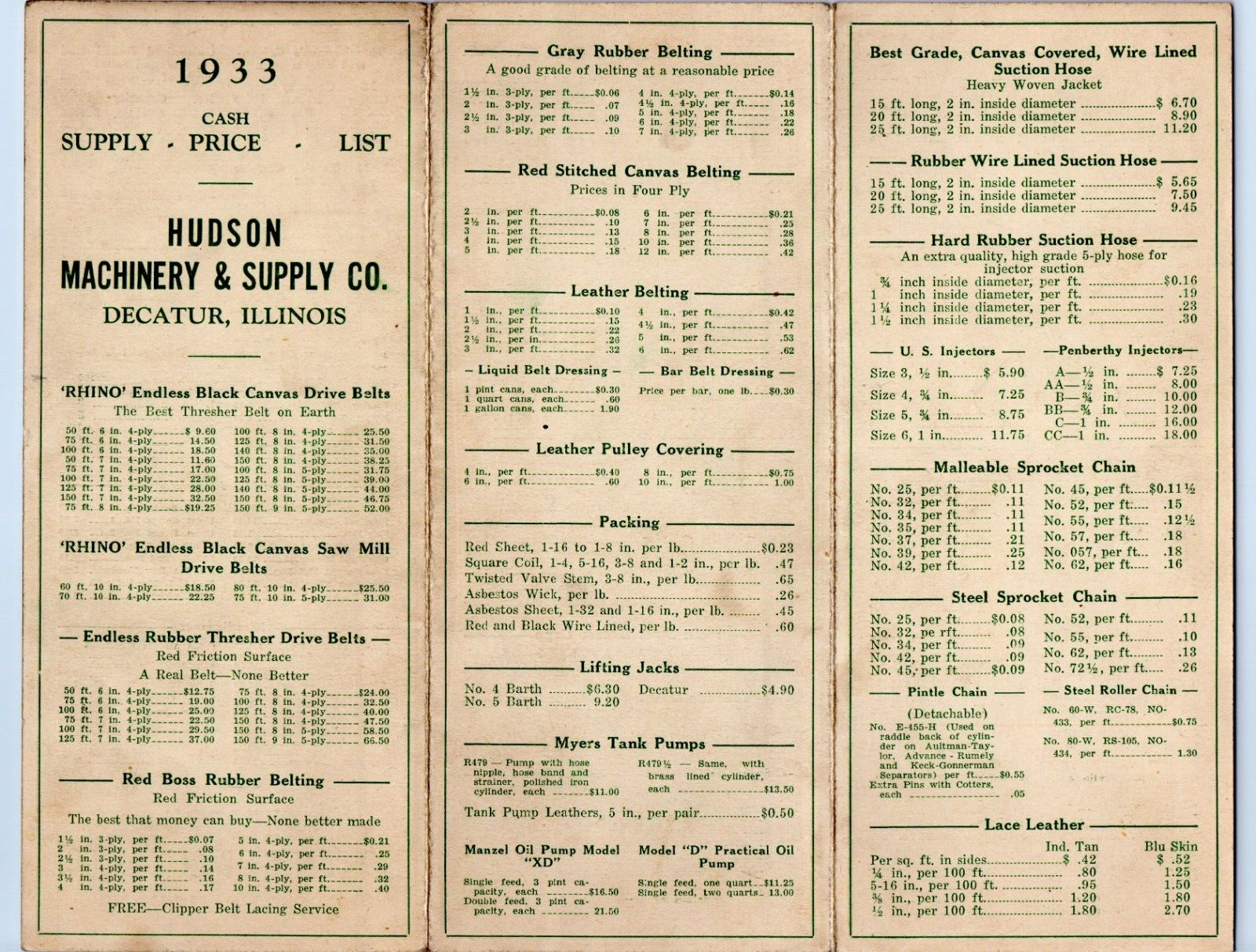1936 Hudson Machinery Supply Co. Decatur Illinois Catalog Price List Letterhead