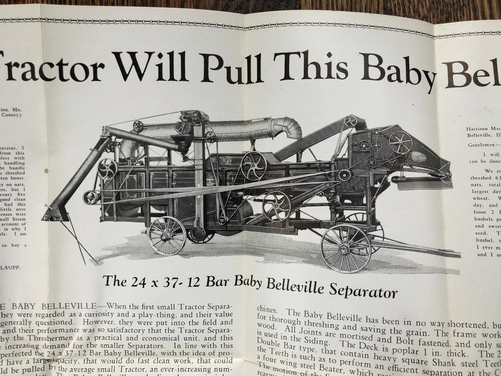 c 1920 BELLEVILLE Separator THRESHER Harrison FARM Machinery ANTIQUE Brochure
