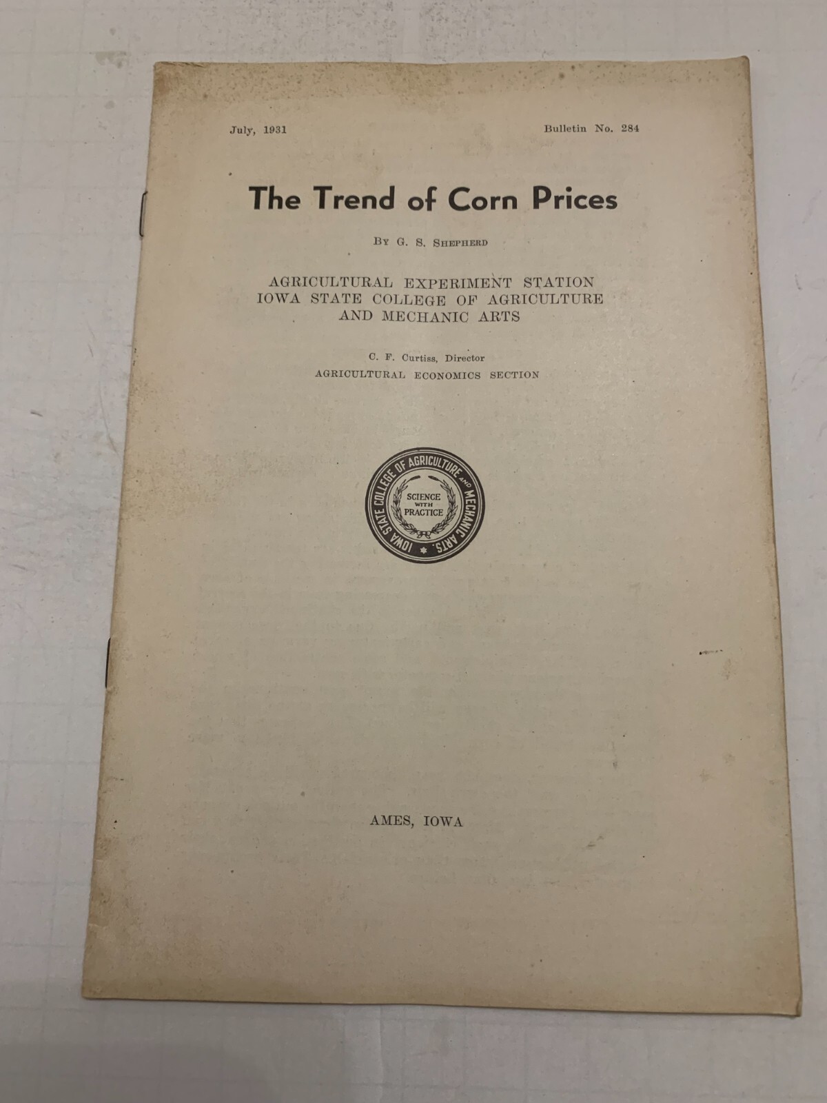 1931 The Trend Of Corn Prices Booklet by Iowa State College