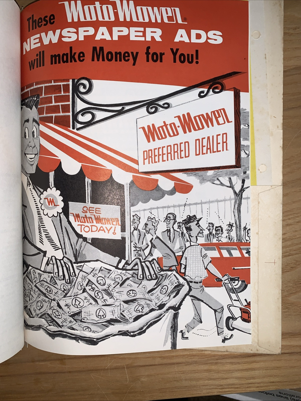 1957 MOTO-MOWER Co REEL LAWN MOWER Vintage Dealer promo ADVERTISE package tear