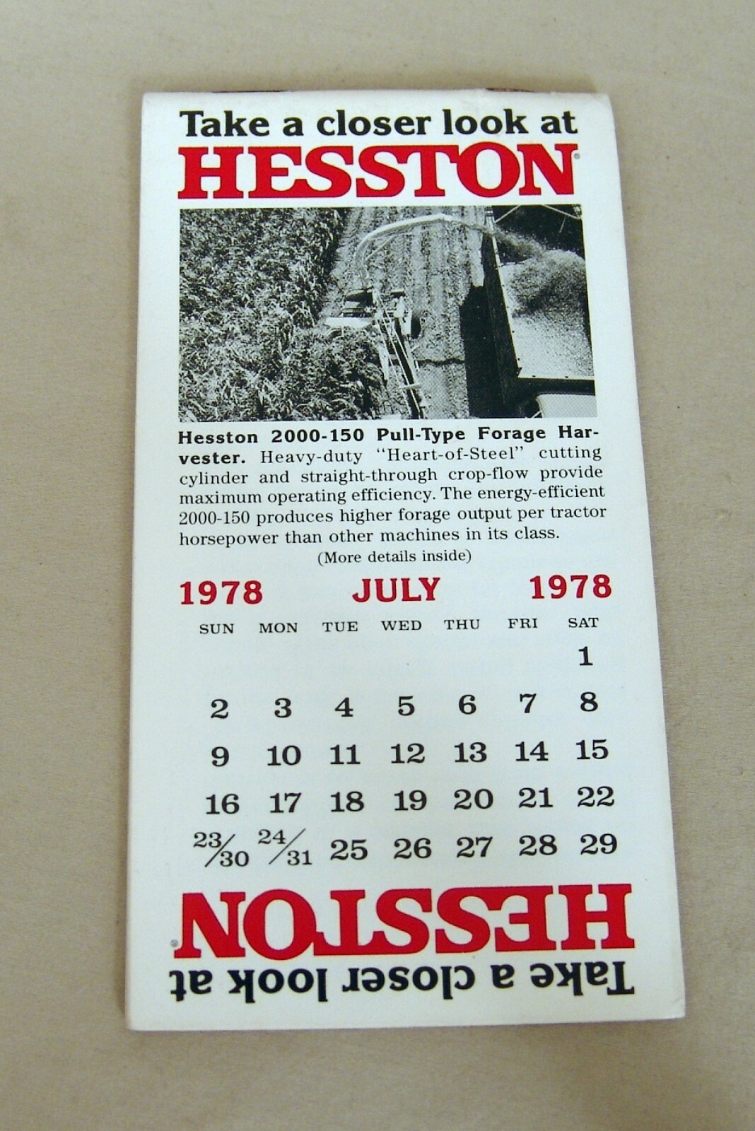 Vintage Hesston Corporation July 1978 Pocket Note Pad – UNUSED!