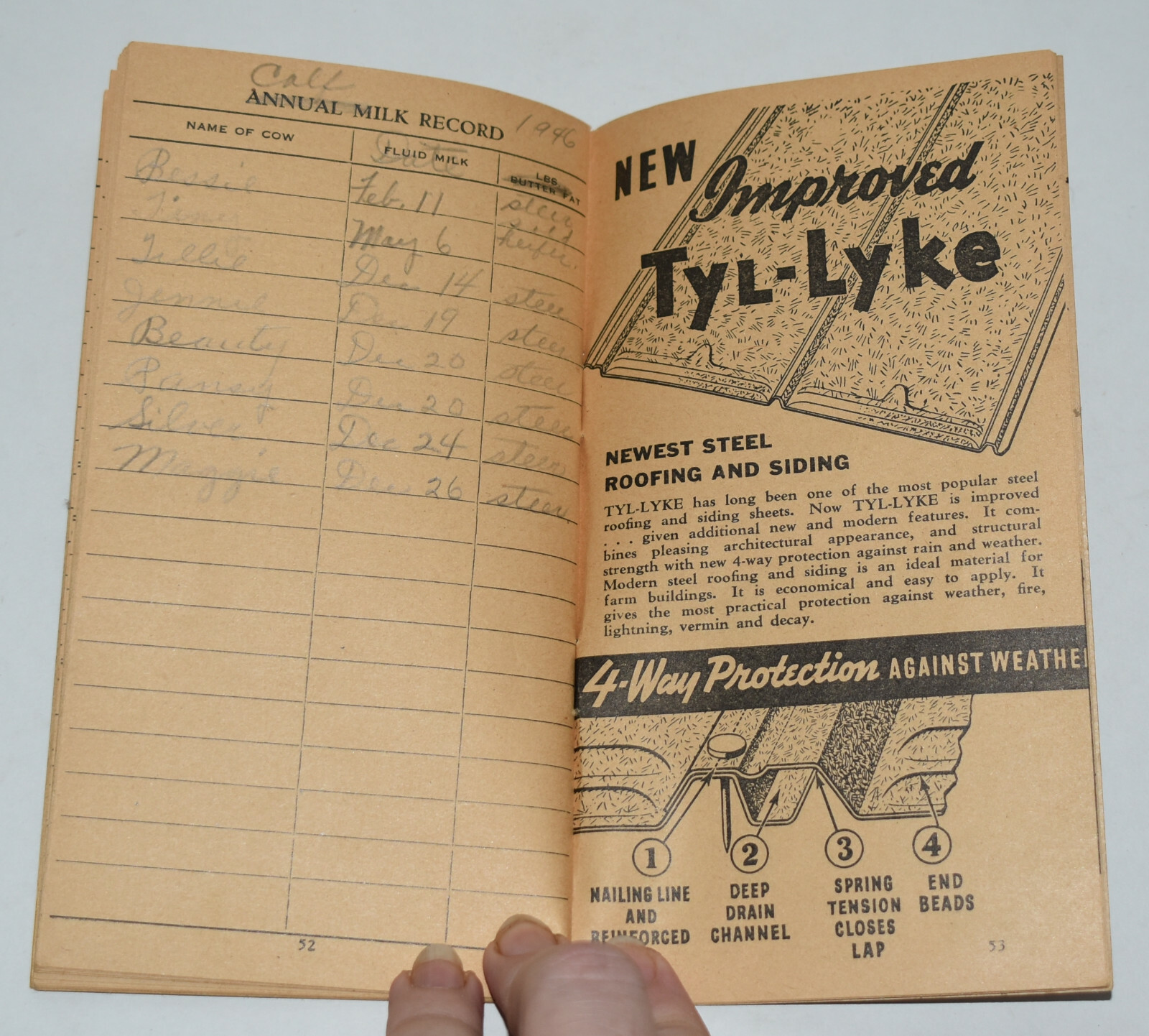 Vintage 1946 Continental Farm Livestock Record Book Advertising Ledger Monona IA