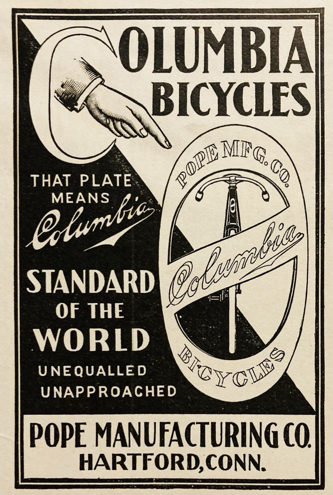 1896 AD.(PC10)~POPE MFG. CO. HARTFORD, CONN. COLUMBIA BICYCLES