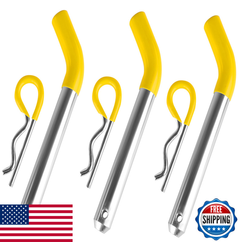 Maxxhaul 50565 3 Pack Trailer Hitch Pin Clip Rubber-Coated Vinyl Yellow Grip