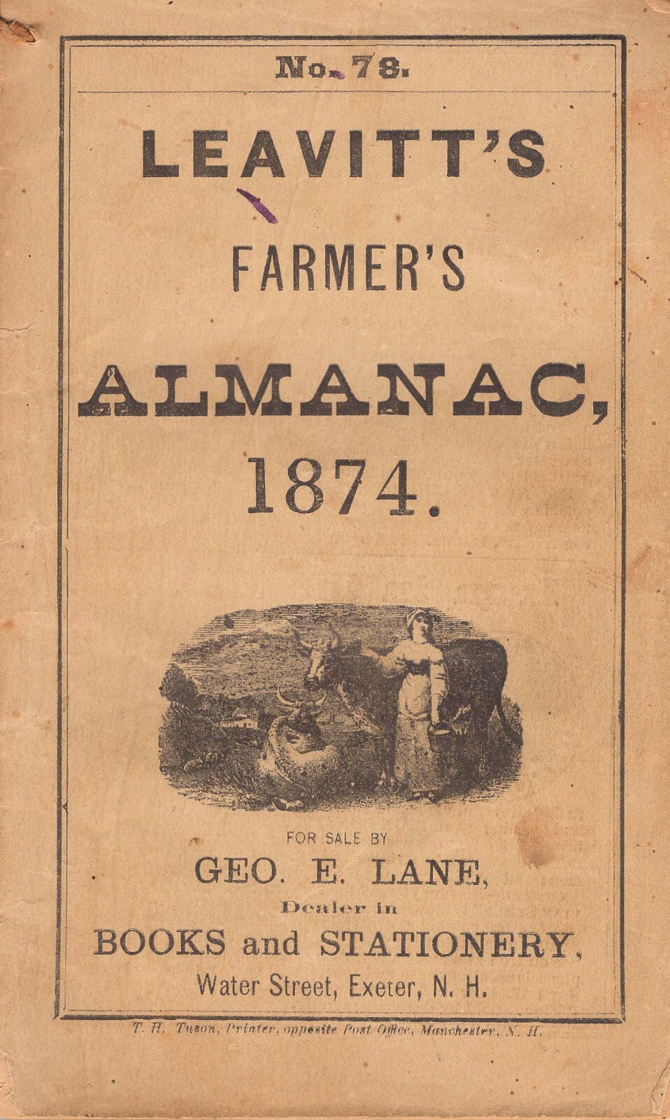 1874 Leavitt&rsquo;s Farmers Almanac Exeter NH Facts + How to Train a Heifer