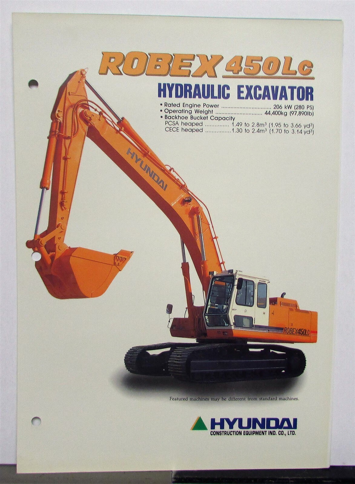 1993 Hyundai Robex 450LC Hydraulic Excavator Specs Construction Sales Brochure