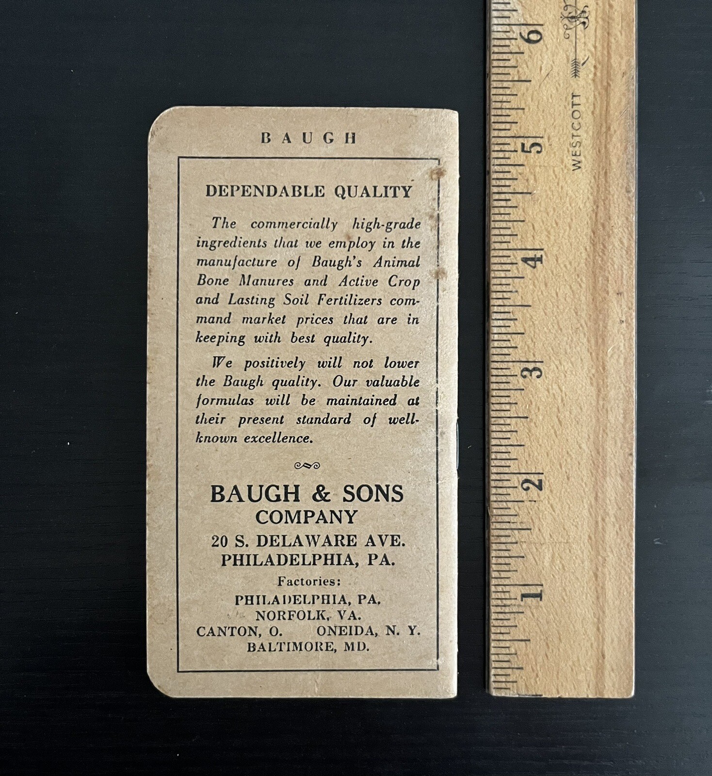 Baugh&rsquo;s Animal Bone Manures Fertilizers Memo Book Vintage Unused Philadelphia